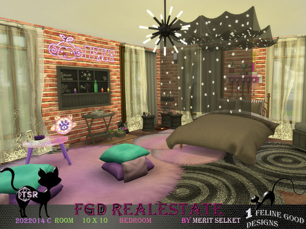 Sims 4 — Room2022014 C by Merit_Selket — dark, but cute Teenager bedroom with purple accents only TSR CC used 10 x 10
