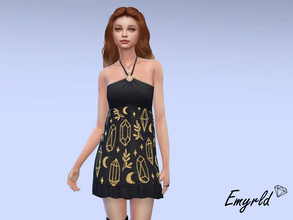Sims 4 — Glittery Gold Crystals Dress by Emyrld — black halter dress with glittery gold crystals etc pattern