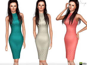 Sims 3 — Sleeveless Knit Midi Dress by ekinege — A knit midi bodycon dress featuring a mock neck, sleeveless.
