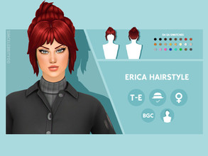 Sims 4 — Erica Hairstyle by simcelebrity00 — Hello Simmers! This high bun, messy bangs, and hat compatible hairstyle is
