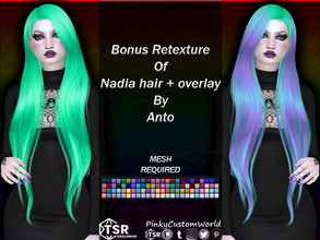Sims 4 — Bonus Retexture of Nadia hair + overlay by Anto by PinkyCustomWorld — Beautiful very long alpha hairstyle