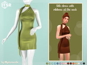 Sims 4 — Silk dress with ribbons at the neck by MysteriousOo — Silk dress with ribbons at the neck in 15 colors