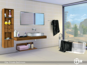 Sims 4 — Private Bathroom [web transfer] by Pilar — Bathroom in wood and metal and two washbasins to match