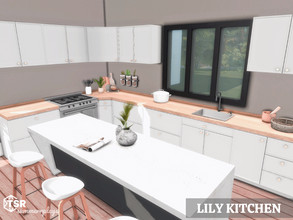 Sims 4 — Lily Kitchen | TSR CC Only  by Summerr_Plays — A modern kitchen with a coffee station and breakfast nook. 