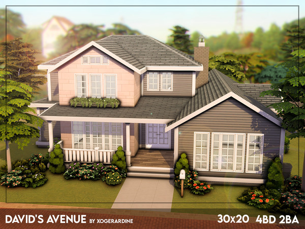 Sims 4 — David's Avenue (TSR only CC) by xogerardine — Suburban family house.