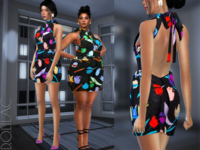 Sims 4 — Floral Halter-neck Dress DO508 by DOLilac — Custom thumbnail New Mesh 5 Colors Adult-Elder-Teen-Young Adult For