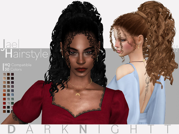 Sims 4 — Jael Hairstyle by DarkNighTt — Jael Hairstyle is a curly, long, updo hairstyle. 30 colors (20 Base Colors+10