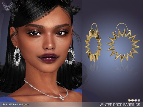 Sims 4 — Winter Drop Earrings by feyona — Winter Drop Earrings come in 4 colors of metal: yellow gold, white gold, rose