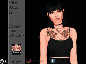 Sims 4 — Witch Tattoo V4 by Reevaly — 4 Swatches. Teen to Elder. Female. Base Game compatible. Please do not reupload.