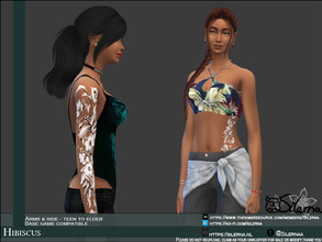Sims 4 — Hibiscus  by Silerna — - Base game compatible - Sleeve tattoo (left and right arm) and side tattoo - Teen to