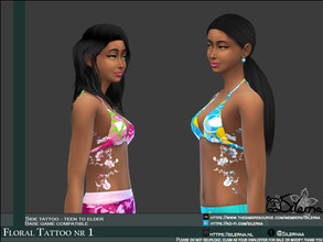Sims 4 — Floral tattoo 1 by Silerna — - Base game compatible - Side tattoo (right side) - Teen to elder - All genders - 6