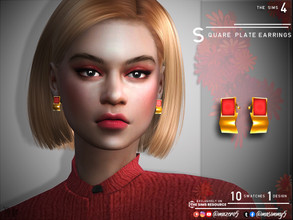 Sims 4 — Square Plate Earrings by Mazero5 — Square type shape gold with colored plated one 10 Swatches to choose from