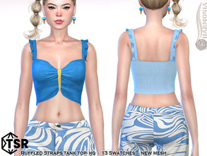 Sims 4 — Ruffled Straps Knit Tank Top by Harmonia — New Mesh All Lods 13 Swatches HQ Please do not use my textures.