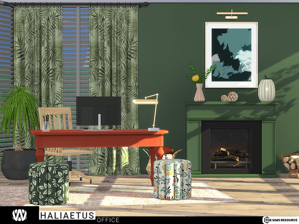 Sims 4 — Haliaetus Office by wondymoon — Peaceful workspace by the fireplace; Haliaetus office furnitures with wooden or