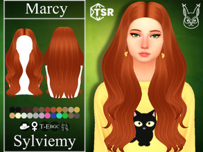 Sims 4 — Marcy Hairstyle by Sylviemy — Long Wavy Hair New Mesh Maxis Match All Lods Base Game Compatible Hat Compatible