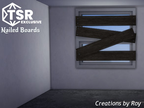 Sims 4 — Nailed Planks by RoyIMVU — These haphazardly nailed wooden boards should help keep out any unwanted intruders. 