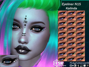 Sims 4 — Eyeliner N15 - Kalinda by PinkyCustomWorld — Dramatic winged eyeliner with cute rhinestones as decor. The