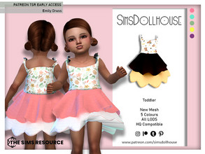 Sims 4 — [Patreon] Emily Dress by SimsDollhouse — Frill dress with a patterned top in 5 swatches for Sims 4 toddlers. - 5