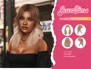 Sims 4 — Modern Wolf (Hairstyle) by JavaSims — -Female -T/YA/A/E -25+ Colors -New Mesh! -Shadow Map! -Hat Compatible!