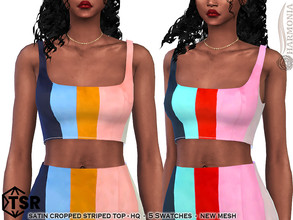 Sims 4 — Satin Cropped Striped Top by Harmonia — New Mesh All Lods 5 Swatches HQ Please do not use my textures. Please do