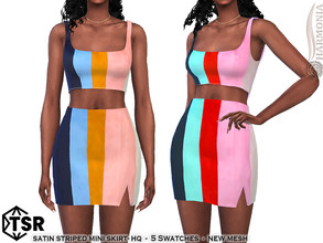 Sims 4 — Satin Striped Mini Skirt by Harmonia — New Mesh All Lods 5 Swatches HQ Please do not use my textures. Please do