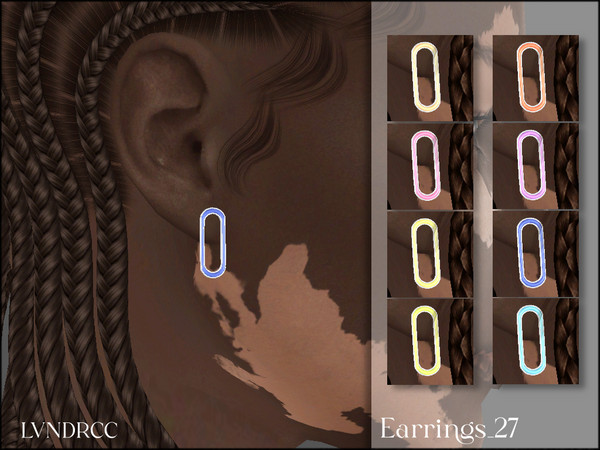 Sims 4 — Earrings_27 by LVNDRCC — Small, elegant silver earrings with neon, bright ceramic details in green, blue,