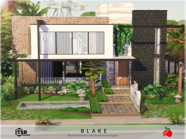 Sims 4 — Blake - no cc by melapples — a dark contemporary mansion with 2 double bed bedrooms. it also has a nice backyard