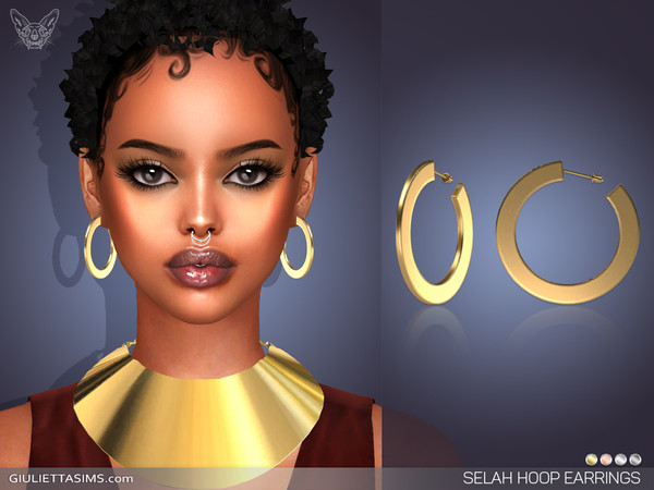 Sims 4 — Selah Hoop Earrings by feyona — Selah Hoop Earrings come in 4 colors of metal: yellow gold, white gold, rose