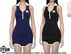 Sims 4 — Back-to-School Collar V Neck Dress by Harmonia — All Lods 8 Swatches New Mesh HQ Please do not use my textures.