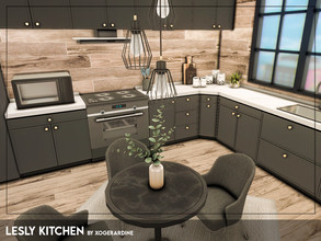Sims 4 — Lesly Kitchen (TSR only CC) by xogerardine — Modern kitchen with dining space.
