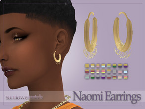 Sims 4 — Naomi Earrings by SunflowerPetalsCC — A pair of thick hoop earrings with a cluster of hoops attached. Comes in