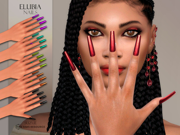 Sims 4 — Elubia Nails by Suzue — -New Mesh (Suzue) -14 Swatches -For Female -Nails Category -HQ Compatible