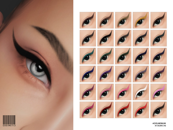 Sims 4 — Eyeliner | N106 by cosimetic — - Female - 30 Swatches. - 30 Custom thumbnail. - You can find it in the makeup