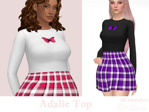 Sims 4 — Adalie Top by Dissia — Long sleeves tucked black or white top with cute butterfly ;) Available in 40 swatches