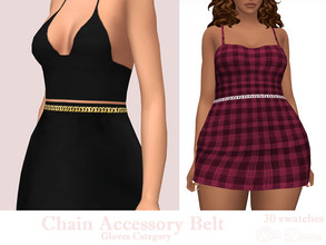 Sims 4 — Chain Accessory Belt (Gloves Category) by Dissia — Shiny chains belt in gold / silver / white / black version