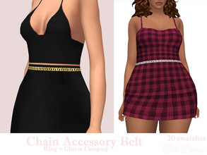 Sims 4 — Chain Accessory Belt Set (Ring and Gloves Category) by Dissia — Shiny chains belt in gold / silver / white /