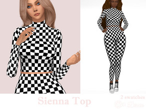 Sims 4 — Sienna Top by Dissia — Checkered long sleeves turtleneck short top ;) Available in 2 swatches