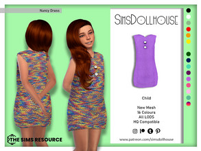 Sims 4 — Nancy Dress by SimsDollhouse — One rainbow wool dress and 15 solid colour cotton dresses with buttons for Sims 4