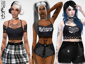 Sims 4 — Halloween Lace Mini Top by MaruChanBe2 — Cute little top with lace and halloween theme <3 3 variations. 