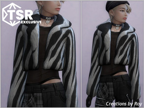 Sims 4 — Zebra Fur Coat by RoyIMVU — Cruelty-Free Zebra fur coat with a sheer top underneath. 