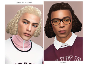 Sims 4 — Isaac Hairstyle by -Merci- — New Maxis Match Hairstyle for Sims4. -24 EA Colours and 8 Additional Texture. -For
