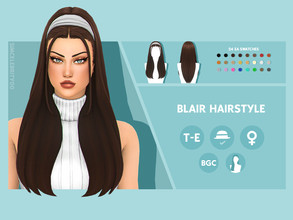 Sims 4 — Blair Hairstyle by simcelebrity00 — Hello Simmers! This long length, straight, and hat compatible hairstyle is