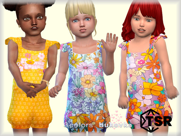 Sims 4 — Flower Power Jumpsuit by bukovka — Jumpsuit for toddler girls. Installed standalone. The new mesh is mine,