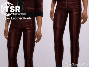 Sims 4 — Leather Zipper Pants by RoyIMVU — Leather pants with a front zipper.