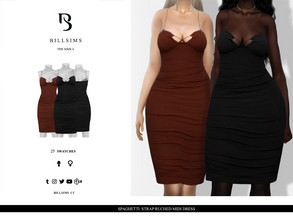 Sims 4 — Spaghetti Strap Ruched Midi Dress by Bill_Sims — This dress features a ruched design, spaghetti straps and a