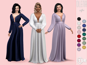 Sims 4 — Olena Dress by Sifix2 — A low-cut, long-sleeved gown. Comes in 15 colors for teen, young adult and adult sims.