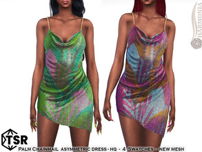 Sims 4 — Palm Chainmail Asymmetric Dress by Harmonia — New Mesh All Lods 4 Swatches HQ Please do not use my textures.