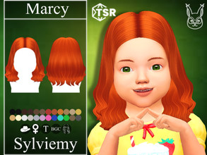 Sims 4 — Marcy Hairstyle (Toddler) by Sylviemy — Long Wavy Hair New Mesh Maxis Match All Lods Base Game Compatible Hat