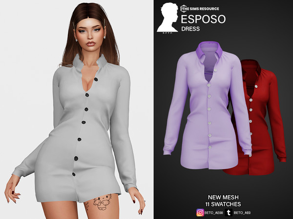 Sims 4 — Esposo (Dress) by Beto_ae0 — Comfortable feminine shirt, Enjoy it - 11 colors - New Mesh - All Lods - All maps
