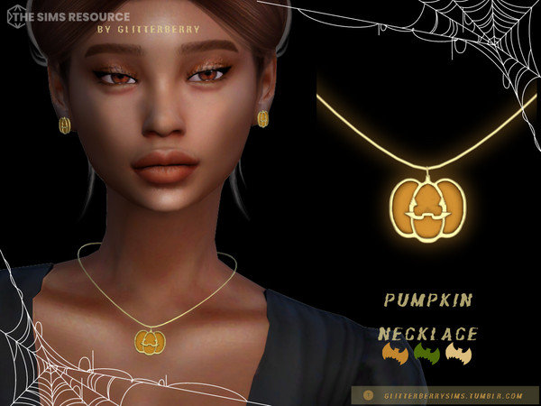 Sims 4 — Halloween 2022- Pumpkin Necklace by Glitterberryfly — A spooky scary pumpkin necklace outlined in gold. Comes in